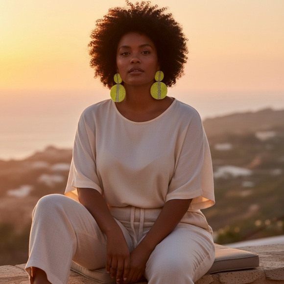 Hobo beaded earrings yellow lime green - Picture 1 of 5